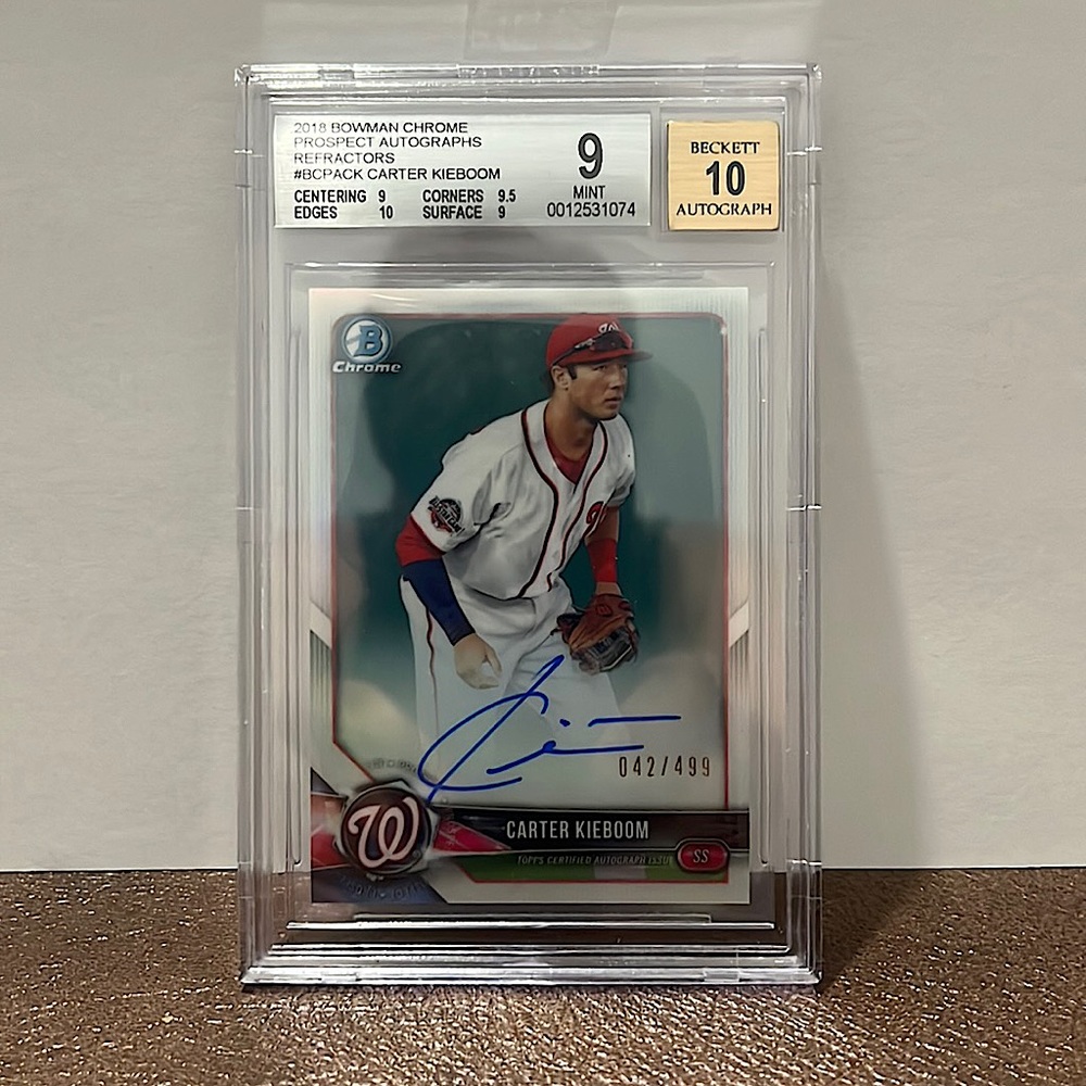 2018 Bowman Chrome Prospects CARTER KIEBOOM Auto RC GEM MINT BGS 9/10 #42/499